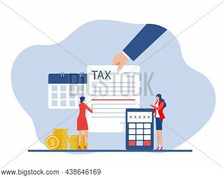 Hand Gives Notice Pay Tax Financial,paperwork, Financial Research Report And Calculation Of Tax Retu