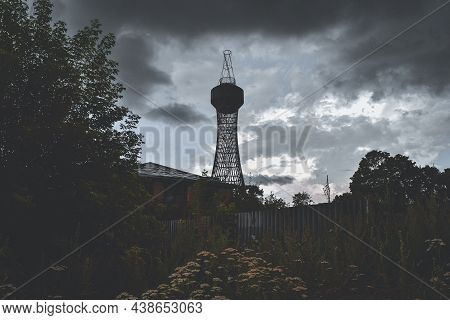 View On A Cloudy Day On A Hyperboloid Water Tower. The Village Of Polybino, Dankovsky District, Lipe