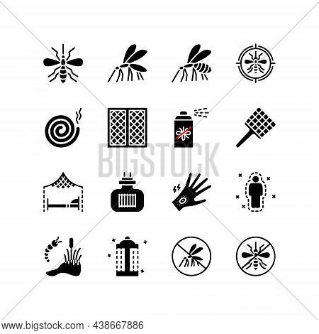 Mosquito Flat Line Icons Set. Insect Control Vector Symbol, Mosquito Repellent, Protection, Mosquito