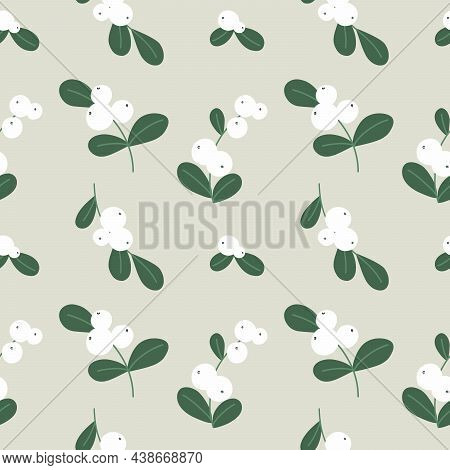 Botanical Seamless Pattern With Snowberry Hand-drawn For Cover, Background, Wrapping Paper, Print, F