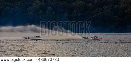 Sport. Motor Boat Races. Speed, Water Sports. Competition On The Water On A Sunny Day