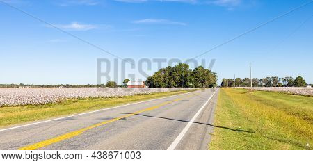 Biscoe, Arkansas, Usa - October 18, 2021: One Of The Cotton Plantations Along Ar-33