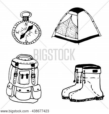 Vector Illustration Of Black And White Tourist Items