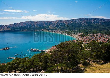 A View Of Baska Town And Bay In The South Of Krk Island, Western Croatia. Taken From Baska Citadel O