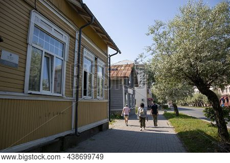 Sortavala, Russia - July 11, 2021: View Of A Street In The Center Of Sortavala City In The Republic 
