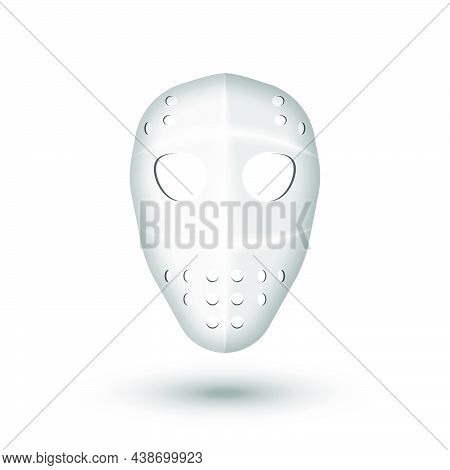 Plastic Hockey Full Face Mask Isolated On White Front View, 3d Vector Clipart Photo Horror Mask.