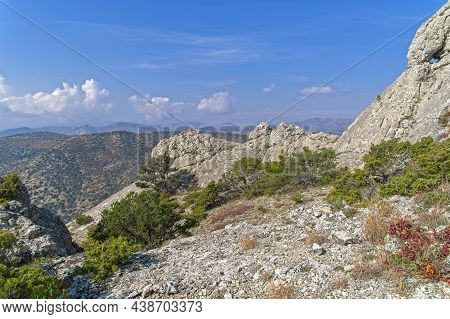 Crimean Mountains. View From The Slope Of The Mountain Sokol (kush_ka), Not Far From The Resort Vill