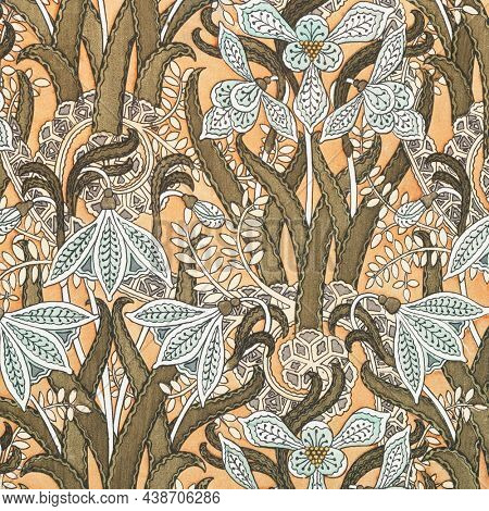 Art nouveau snowdrops flower pattern design resource