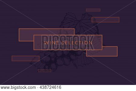 Logo Template For Design Of Wine Card, Menu For Restaurant Or Bar. Bunch Of Grapes On Purple Backgro