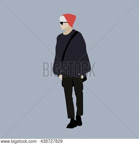 Vector Illustration Of Kpop Street Fashion. Street Idols Of Koreans. Men's Fashion Idols Kpop. A Guy