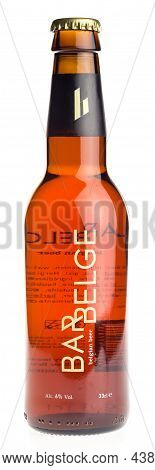 Groningen, Netherlands - October 31, 2021: Bottle Of Bar Belge Amber Beer Isolated On A White Backgr