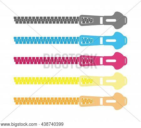 Set Of A Zipper Icon On A White Background. Multi-colored Collection. Vector Illustration.