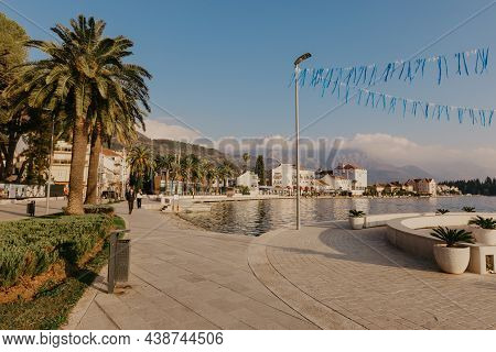 9 Nov 2018 Beautiful Sea Promenade In Tivat, Montenegro. Kotor Bay, Adriatic Sea. Famous Travel Dest