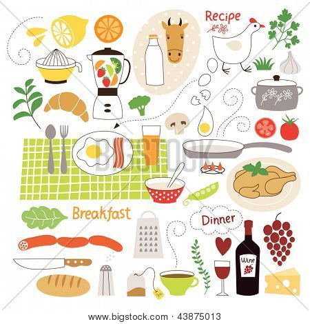 Collection d'illustrations d'alimentaires, ingrédients alimentaires