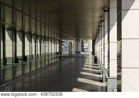 Long Passage With Columns. Office Building At Ovchinnikovskaya Embankment, Zamoskvorechye, Moscow, R