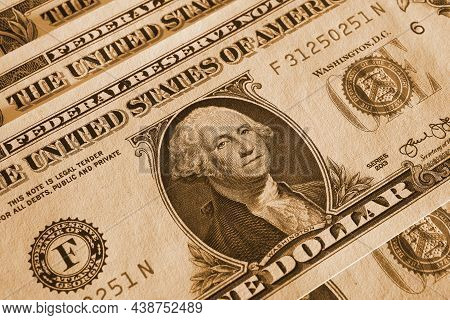 American Money Close-up. 1 Us Dollar Bills With Textured Paper Surface. Economy And Business Of The 