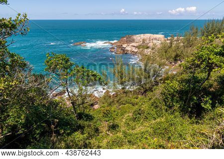 Beach View With Rocks And Trees, Praia Da Barra, Garopaba, Santa Catarina, Brazil