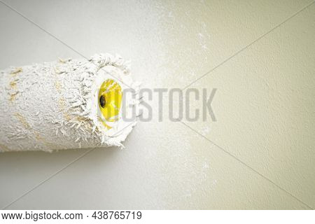 Roller Brush Painting, Painting Apartment. Close-up. Space For Text.