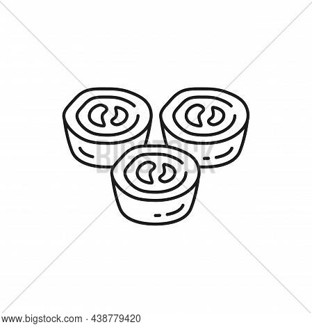 Pasteh Cakes Or Mooncake Isolated Traditional Portugal Food Monochrome Thin Line Icon. Vector Portug