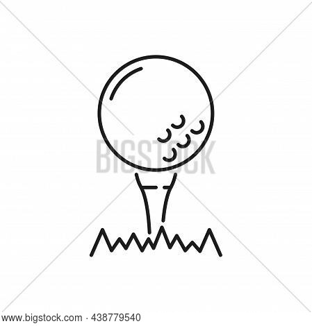 Golf Ball On Putter Isolated Thin Line Icon. Vector Tee For Teeing Off In Grass, Sport Equipment. Ve