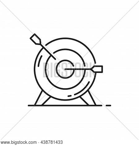 Target With Arrow, Standing On Tripod Isolated Outline Icon. Vector Goal Achieve Concept, Archery Hi