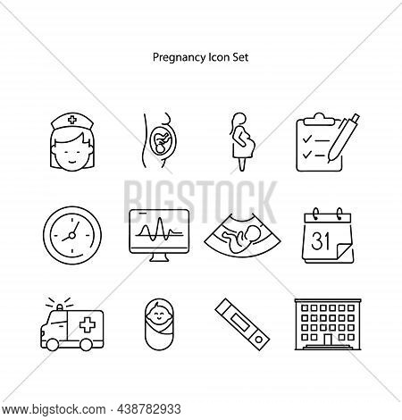Pregnancy Icons Set Isolated On White Background. Pregnancy Icon Thin Line Outline Linear Pregnancy 