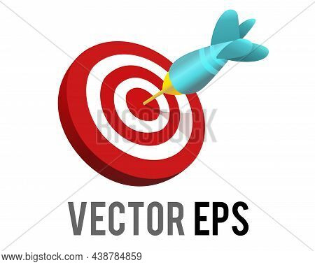 Vector Red White Dart Board Icon With Dart Hitting The Center / Bullseye Region