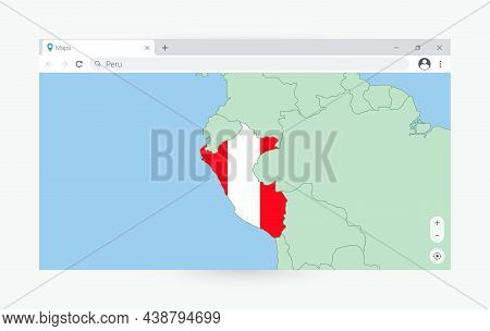 Browser Window With Map Of Peru, Searching Peru In Internet. Modern Browser Window Template.