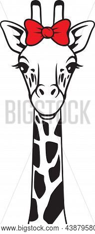Giraffe Head With Red Bow Vector Icon.