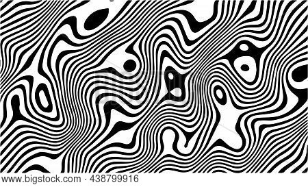 Liquify Line Monochrome Background. White And Black Wavy Stripes.