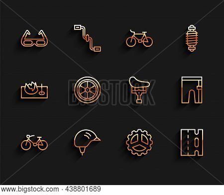 Set Line Bicycle, Helmet, Sport Cycling Sunglasses, Sprocket Crank, Lane, Wheel, Cycling Shorts And 