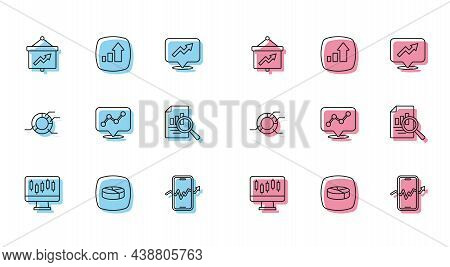 Set Line Stocks Market Growth Graphs, Pie Chart Infographic, Board With, Mobile Stock Trading, Graph