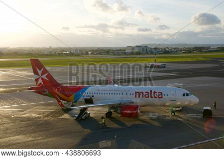 Luqa, Malta - Jan 04, 2020: Airplane Of The National Airline Of Malta At The Gate Of The Internation