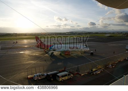 Luqa, Malta - Jan 04, 2020: Airplane Of The National Airline Of Malta At The Gate Of The Internation