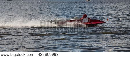 Sport. Motor Boat Races. Speed, Water Sports. Competition On The Water On A Sunny Day