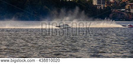 Sport. Motor Boat Races. Speed, Water Sports. Competition On The Water On A Sunny Day