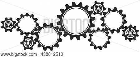 Gear Working Or Cogwheel Symbol On Isolated White Background.
Nine Thoothed Black Wheels In Cooperat
