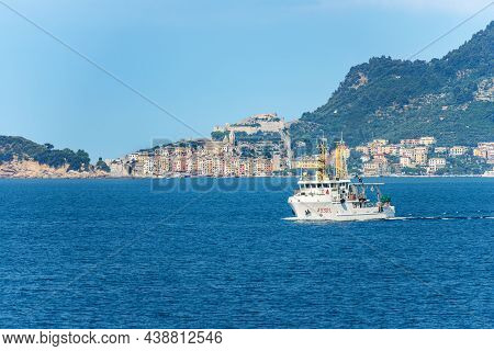La Spezia, Italy - July 21, 2020: Italian Ship Leonardo A 5301, Nato Coastal Research Vessel (crv), 