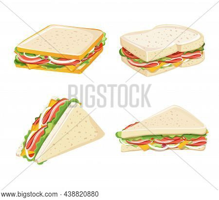 Breakfast And Wiches, Set Of Delicious Sandwiches, Vector Illustration