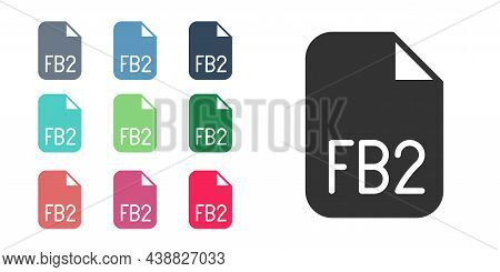 Black Fb2 File Icon Isolated On White Background. Set Icons Colorful. Vector