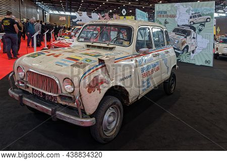 Lyon, France, November 5, 2021 : Renault 4l For Desert Trail In Salon Epoq'auto, Organized Since 197