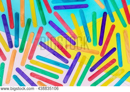 Colorful Wooden Sticks On Color Background. Colorful Ice Cream Stick , Ice Cream Stick Art. Wooden P