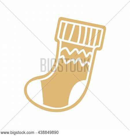 Christmas Gingerbread In The Form Of Stocking. Sweet Christmas Sock. Baking With White Glaze. Holida