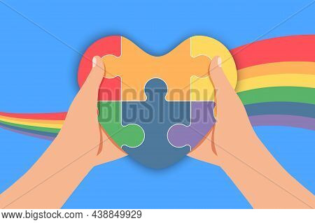 Happy Pride Month Horizontal Banner With Heart And Pride Color Flag Isolated On Blue Background Prid