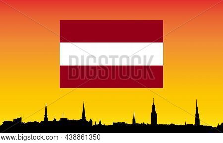 Riga Old City Panorama Silhouette Vector Illustration, Latvia