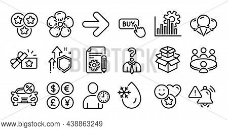 Next, Seo Graph And Loyalty Gift Line Icons Set. Secure Shield And Money Currency Exchange. Natural 