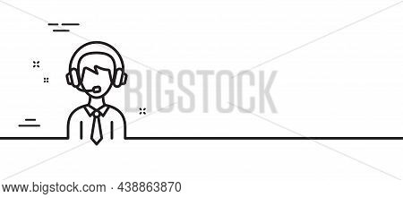 Shipping Support Line Icon. Delivery Manager Sign. Logistics Help Symbol. Minimal Line Illustration 