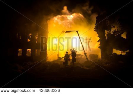 Nuclear War Concept. Explosion Of Nuclear Bomb. Creative Artwork Decoration In Dark.