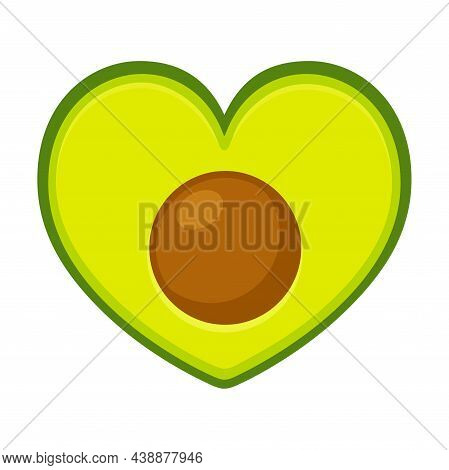 Heart Shaped Avocado Cross Section. Avocado Love, Healthy Food. Cartoon Illustration, Vector Icon.