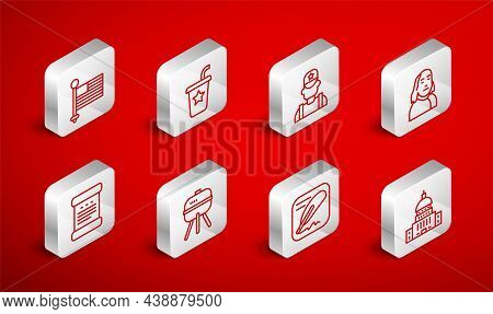Set Line White House, Paper Glass With Straw, Sheriff Cowboy, Benjamin Franklin, Declaration Of Inde